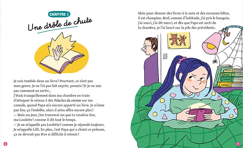 "Tombée dans un livre", texte : PrincessH, illustrations : Clotka, pour le magazine Manon n°234, Milan Presse, février 2025.